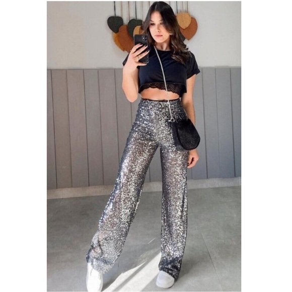 {Zara} Sequin Flared Legging Pants • XS, S - Picture 2 of 15